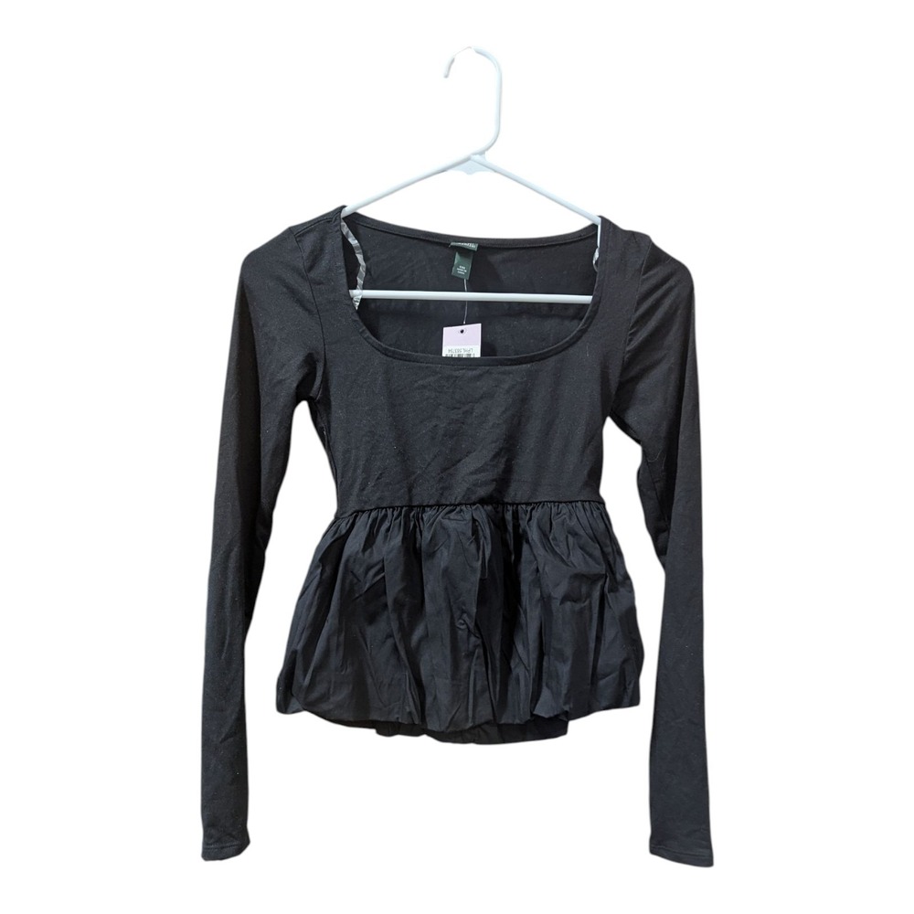A-13 Long Sleeve Square Neck‎ Bubble Top - Wild Fable Black XXS